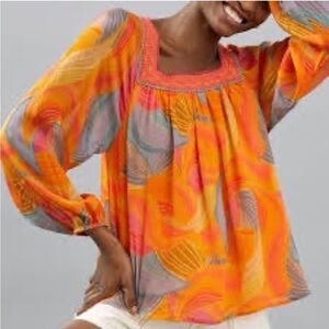 Anthropologie BI-nk Tessa Vibrant Blouse Top Shirt Romantic Feminine Floral